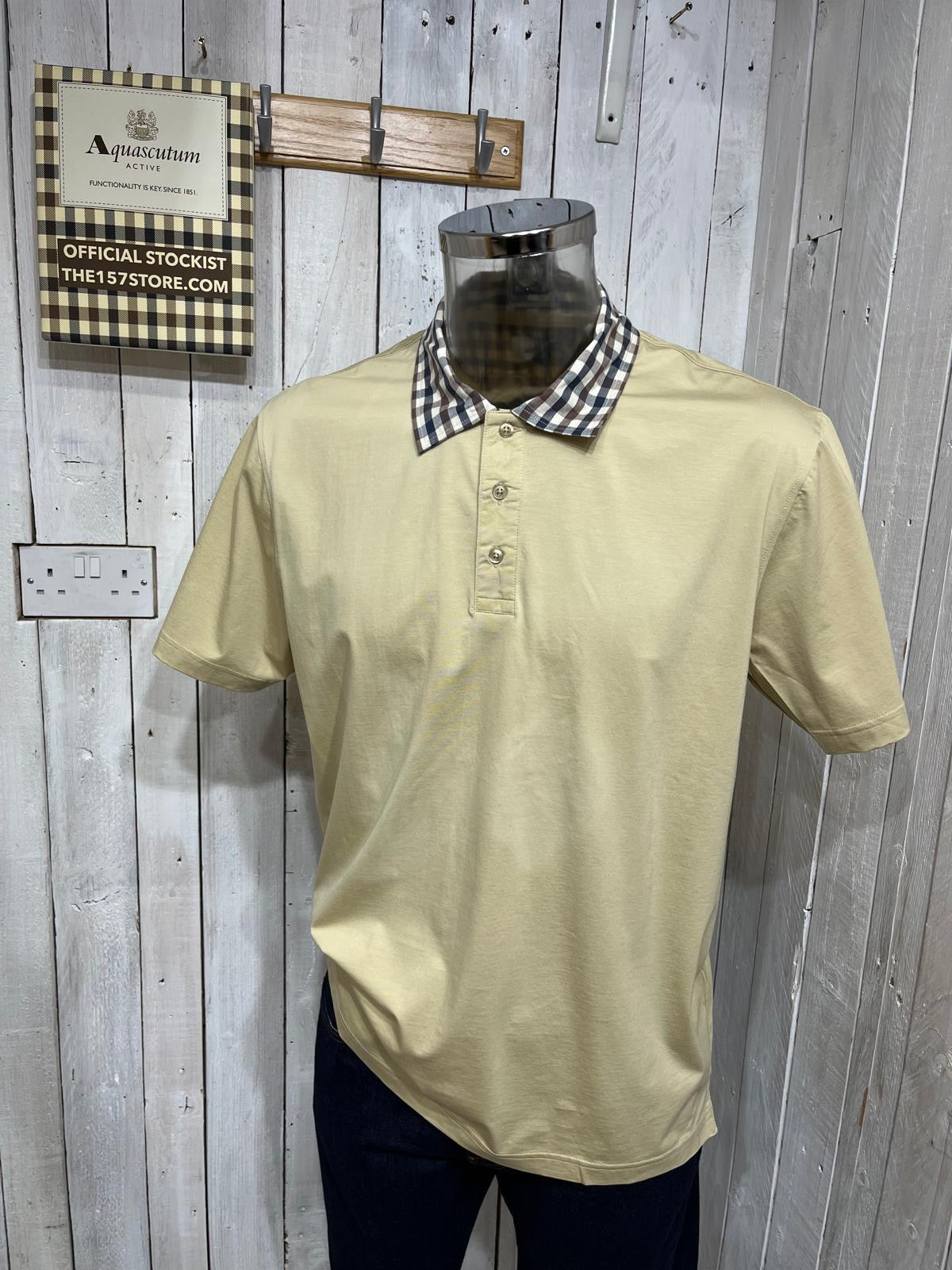 Aquascutum Vault Supima Club Check Collar Polo - Beige