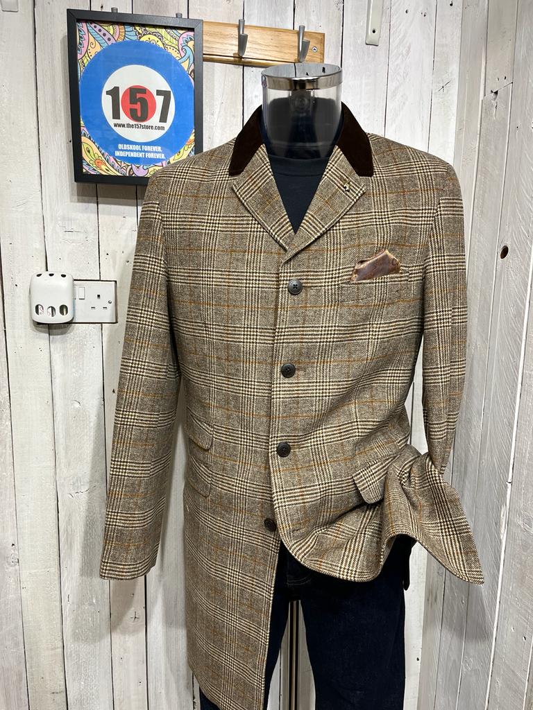 RARE Gabicci Tweed Dogtooth Crombie Overcoat Camel