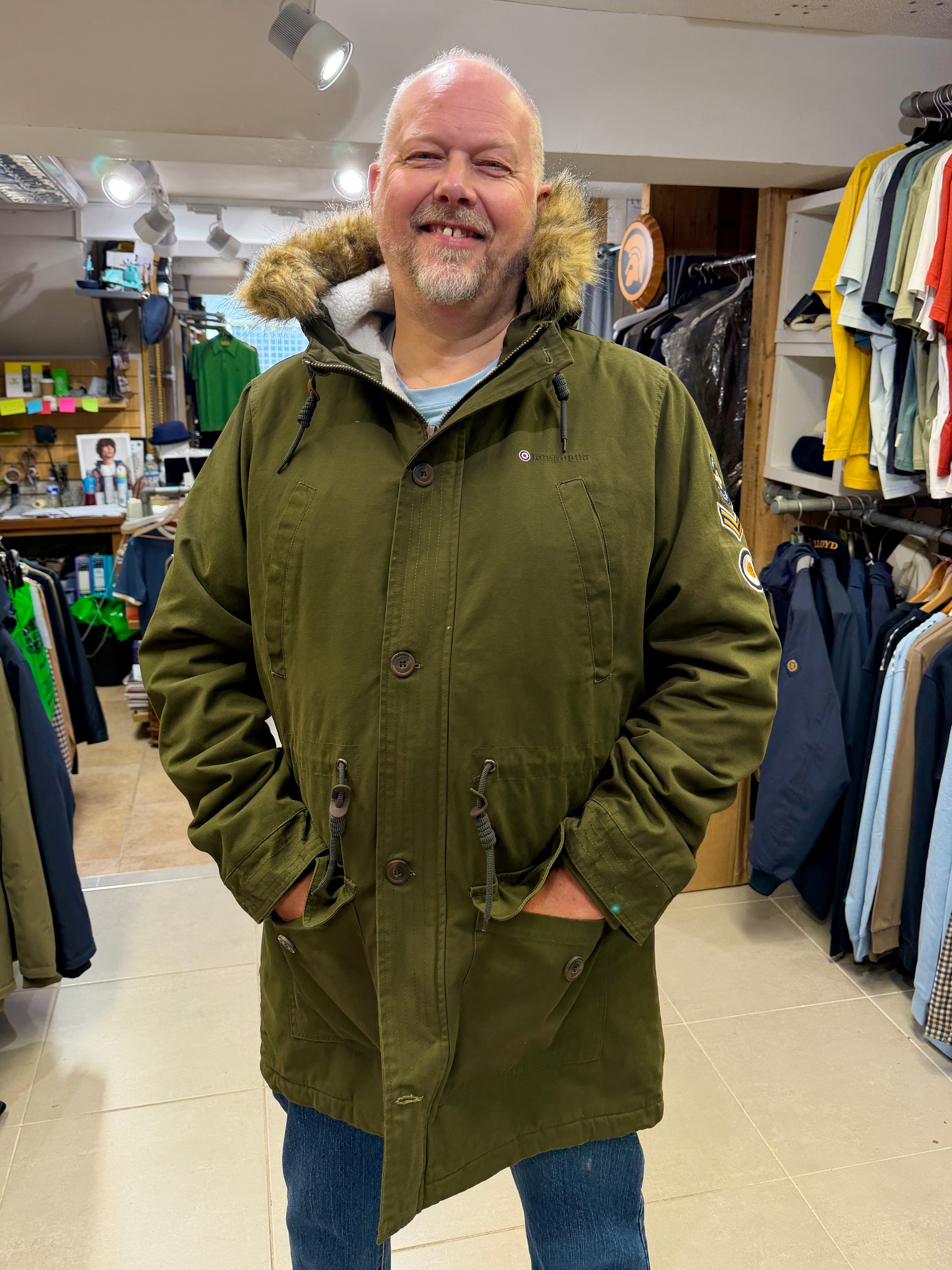 Lambretta Sherpa Parka Khaki Detachable Fur Collar