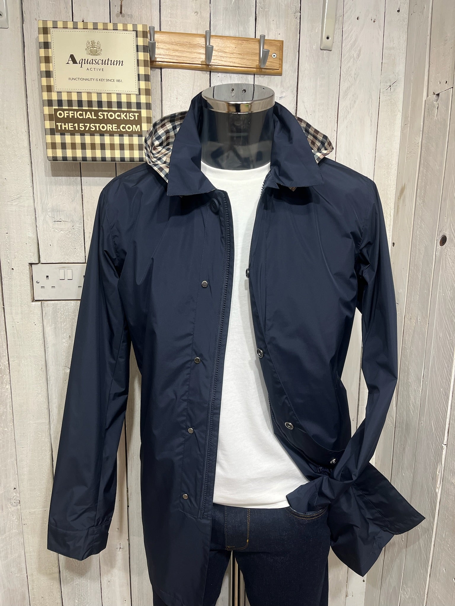 Aquascutum Pack-Away Hood Trench - Navy – The157store Menswear