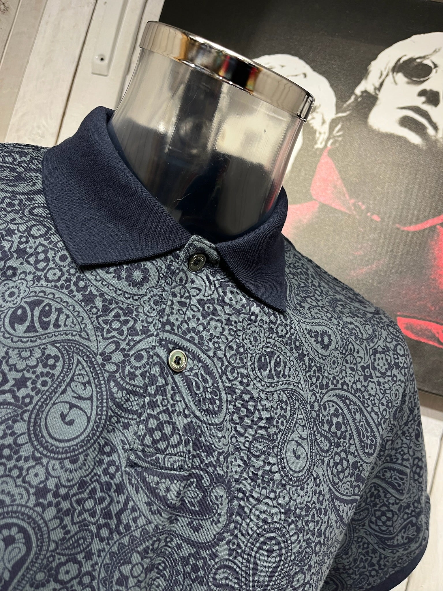 Pretty Green Tonal Wonderwall Paisley Polo Navy1