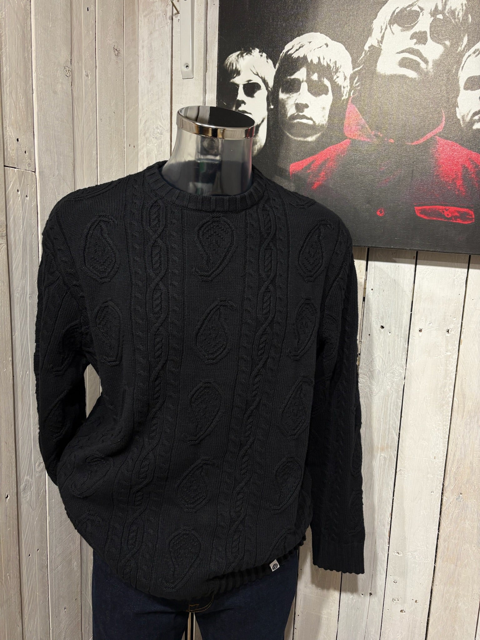 Pretty Green Paisley Cable Knit Jumper Black – The157store Menswear