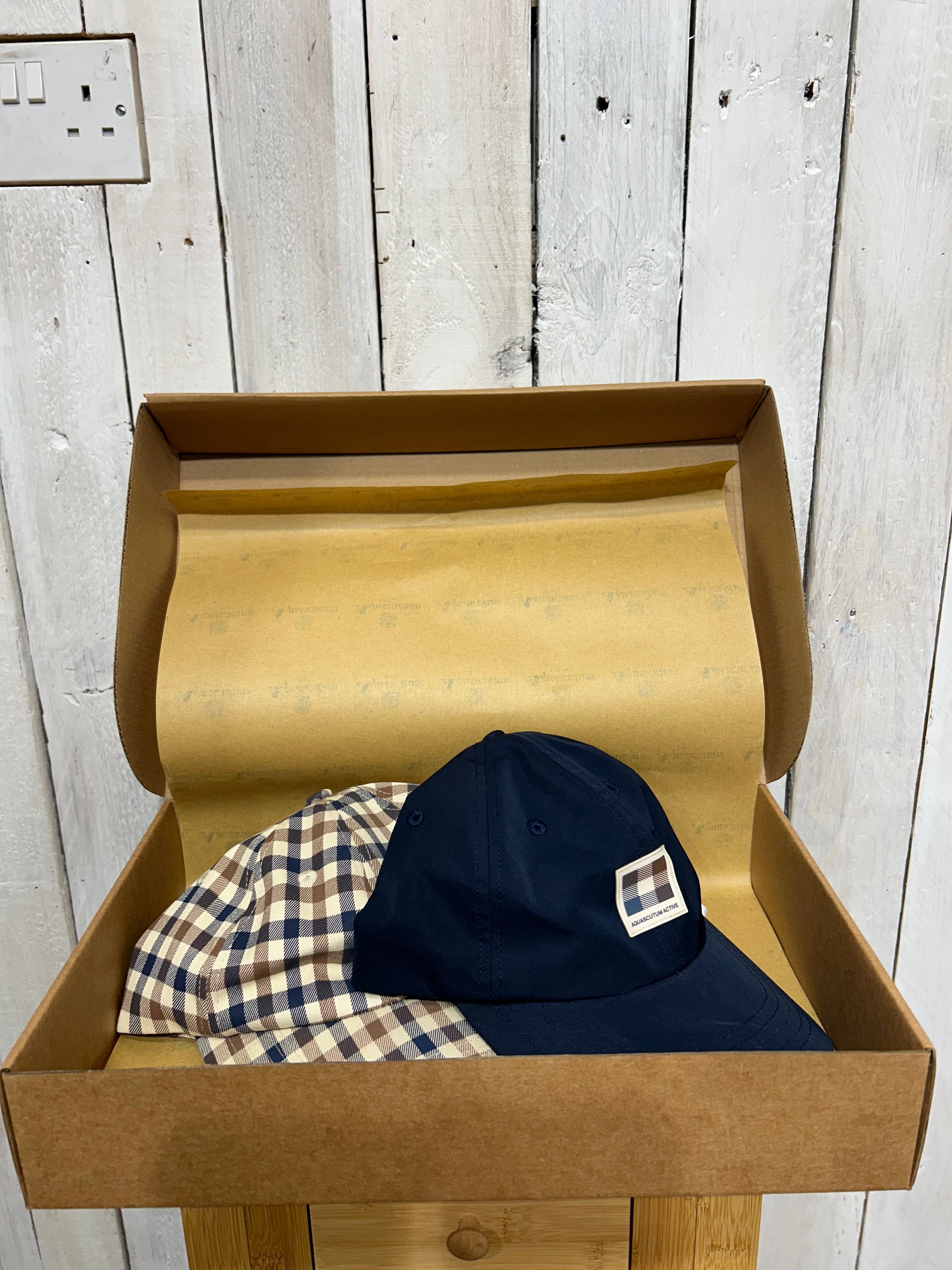 Aquascutum Duo Baseball Cap Set Check/Navy Sale Vault
