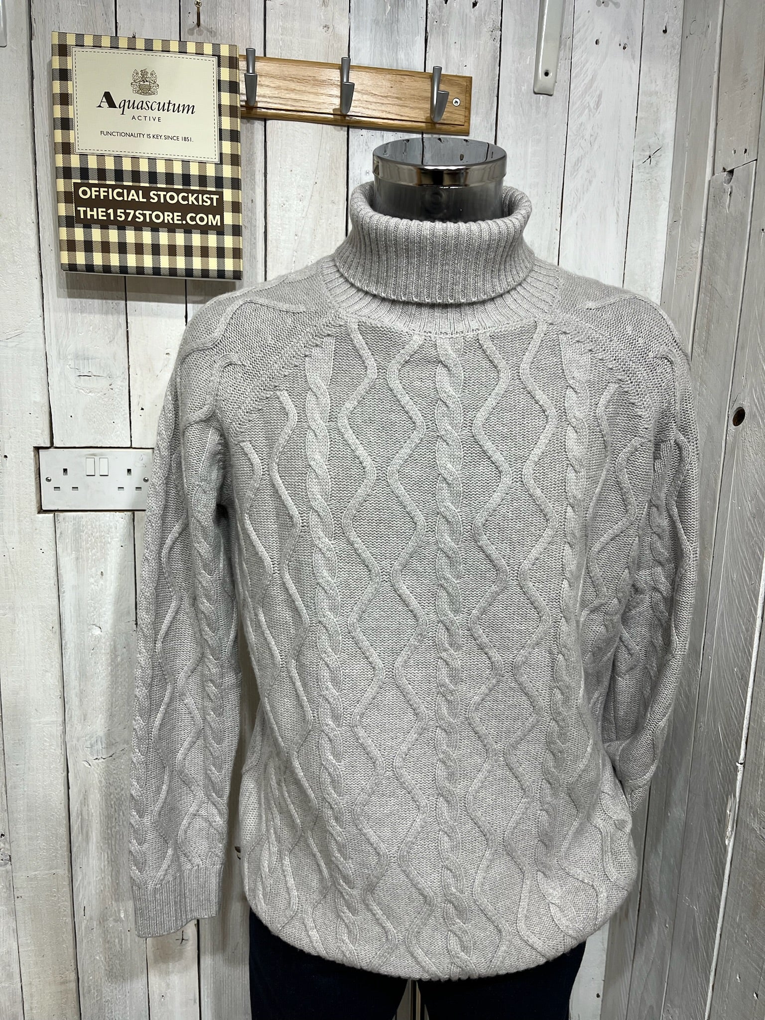 Aquascutum Vault Cable Knit Roll Neck Jumper Grey – The157store