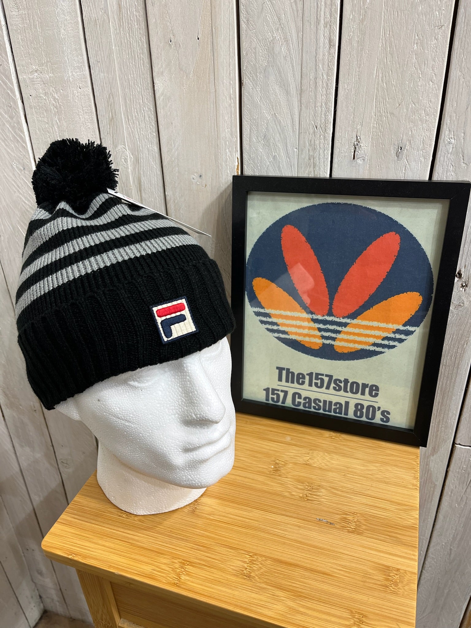 Fila Vintage Markee Bobble Beanie Hat Black