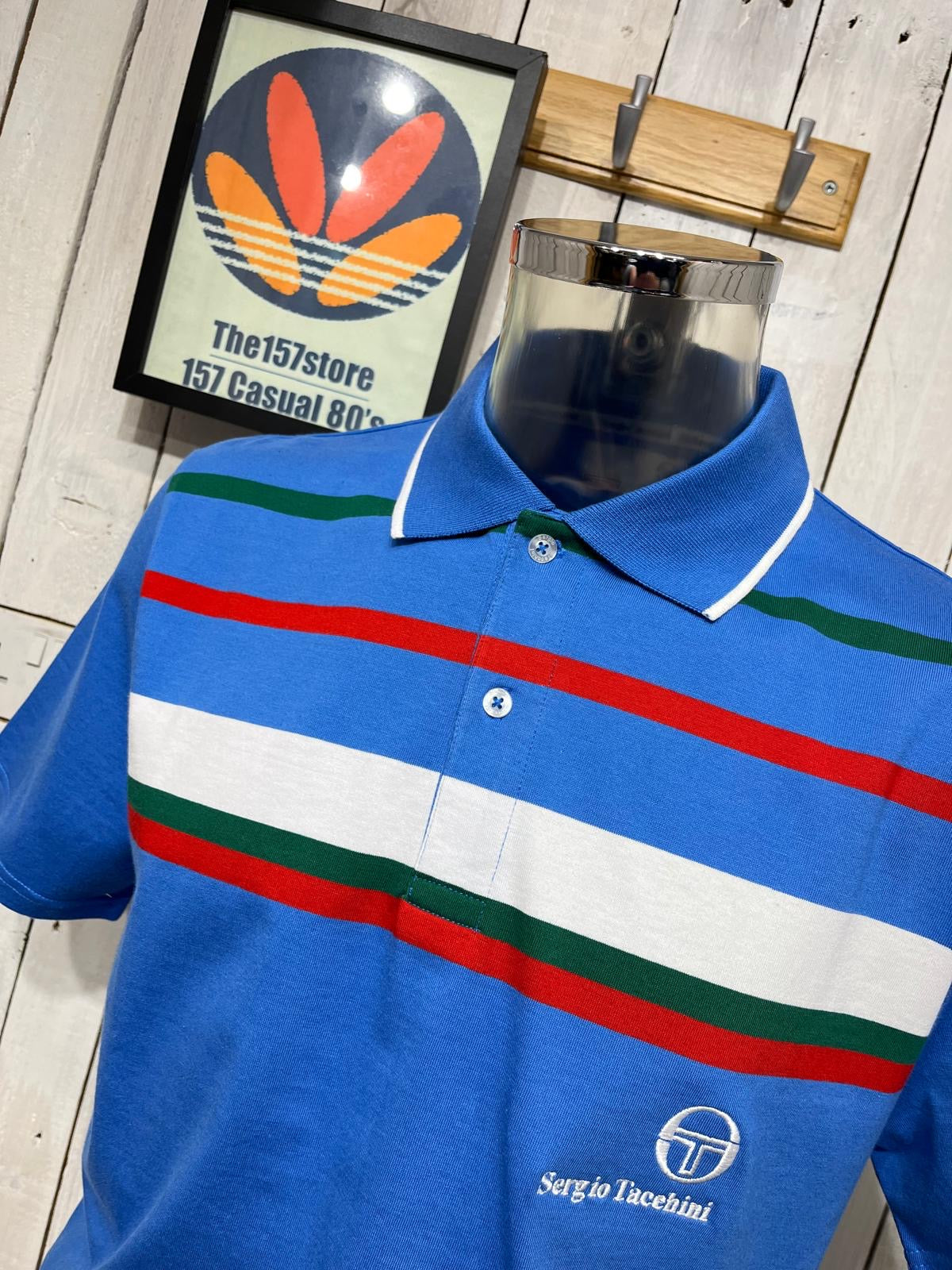 Sergio Tacchini ポロシャツ L 青系ストライプ Sergio Tacchini ポロシャツ L 青系ストライプ テニス