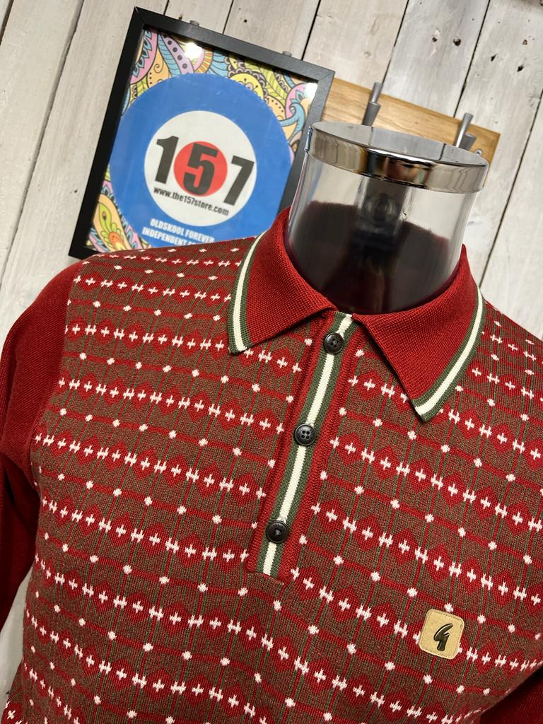 Gabicci Vintage Ernest Winter Knit Polo - Rosso Olivio