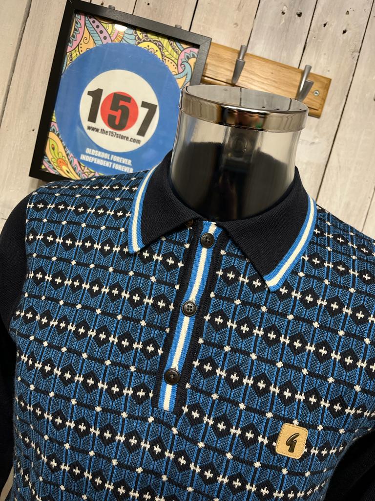 Gabicci Vintage Ernest Winter Knit Polo - Navy Adriatic