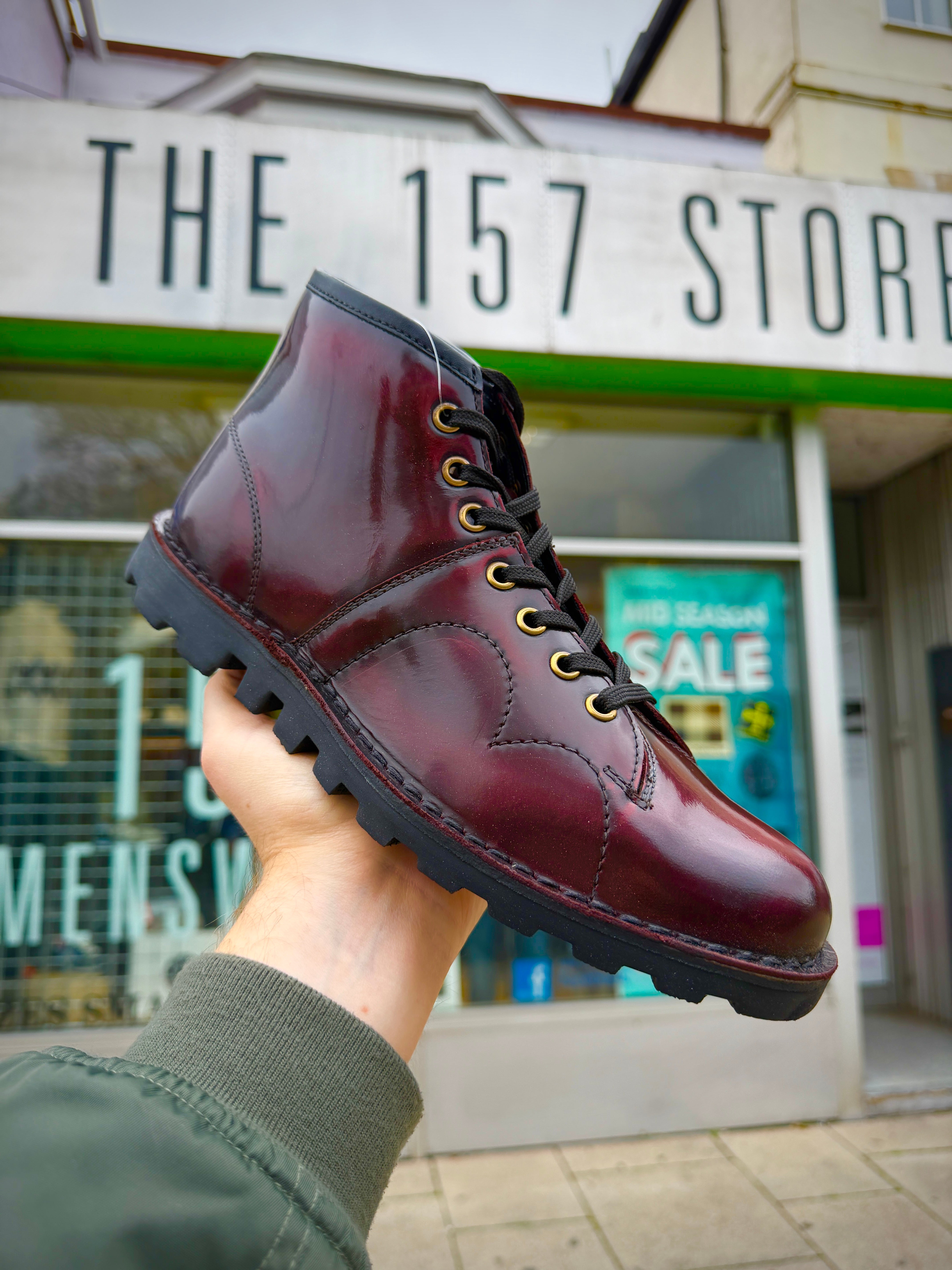 The157store Monkey Boots - Burnished Hi-Shine Oxblood Leather