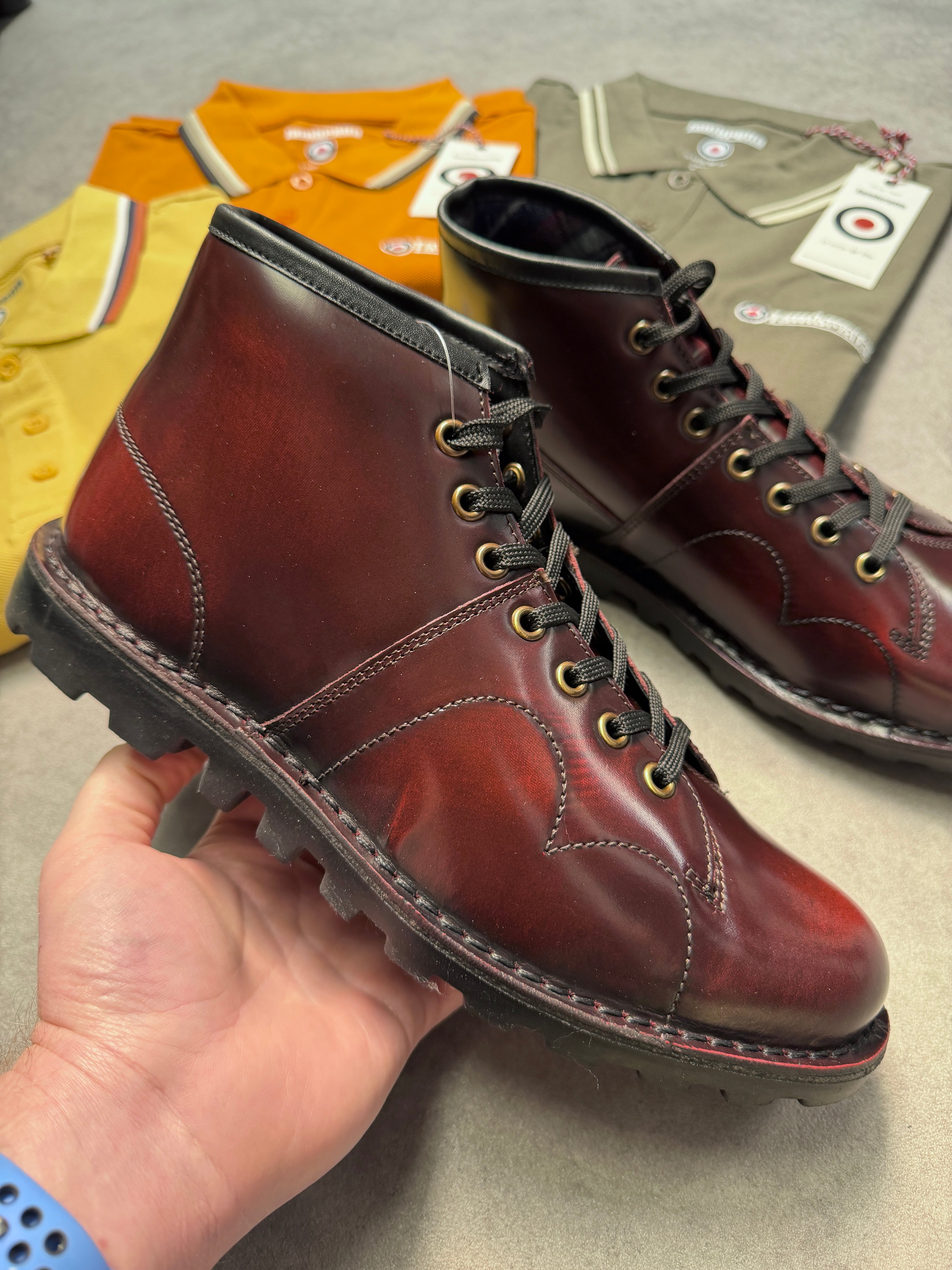TOM　monkey time SHEEP W/RIDERS XL The157store Monkey Boots - Burnished Hi-Shine Oxblood Leather