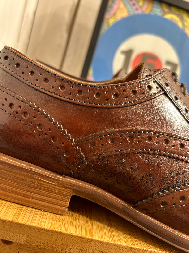 Leather Paisley 'Tattoo' Brogues - Burnished Brown