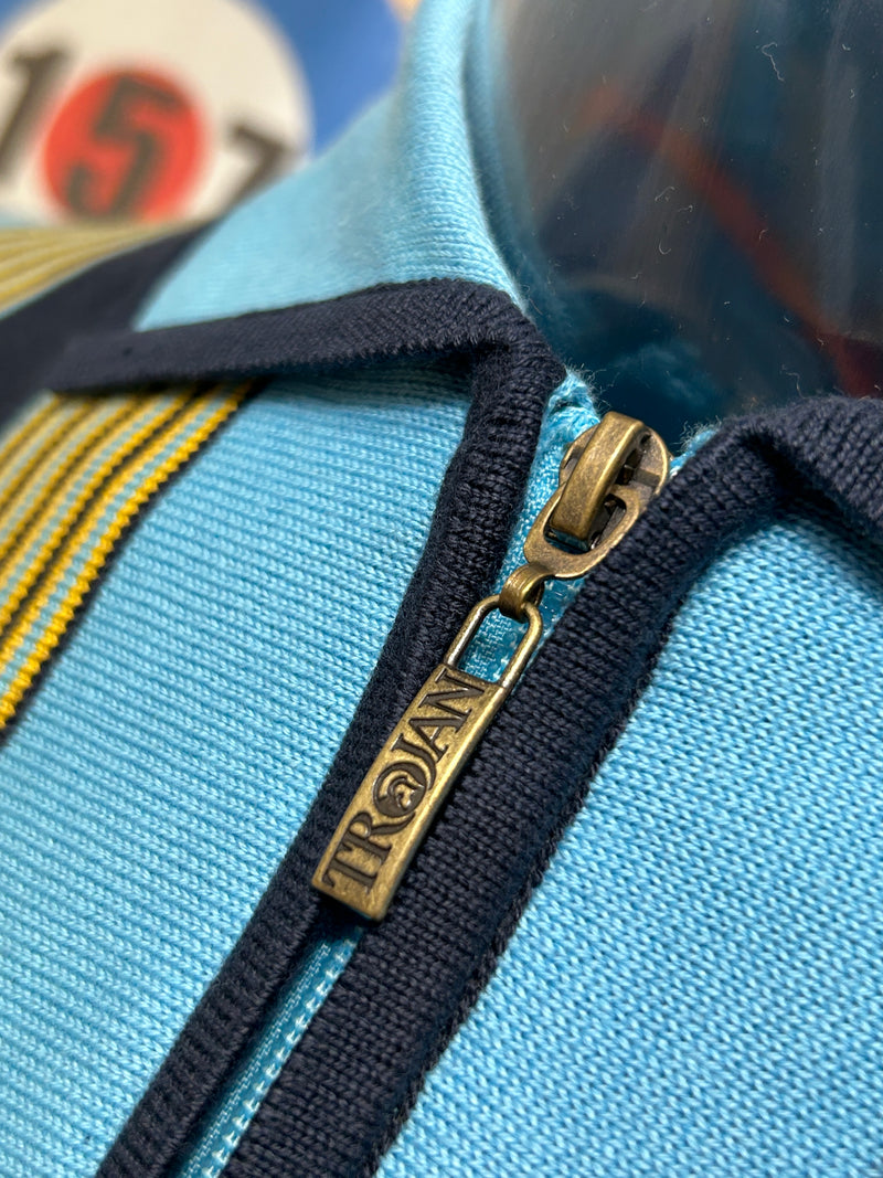 Trojan Mod Stripe Zip Knit -Mint Blue Yellow