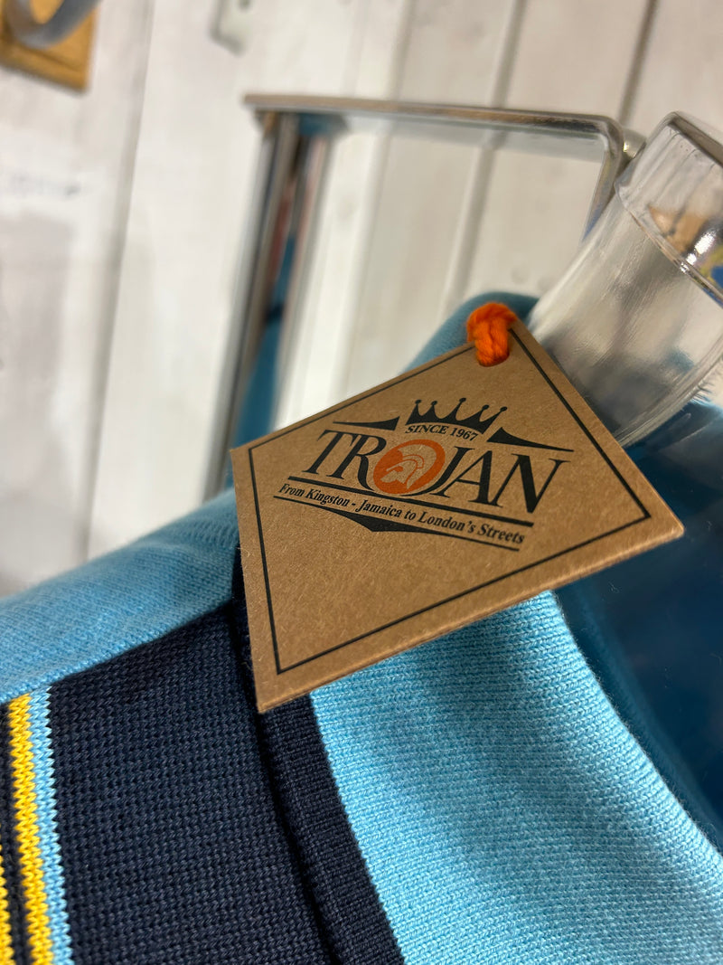 Trojan Mod Stripe Zip Knit -Mint Blue Yellow