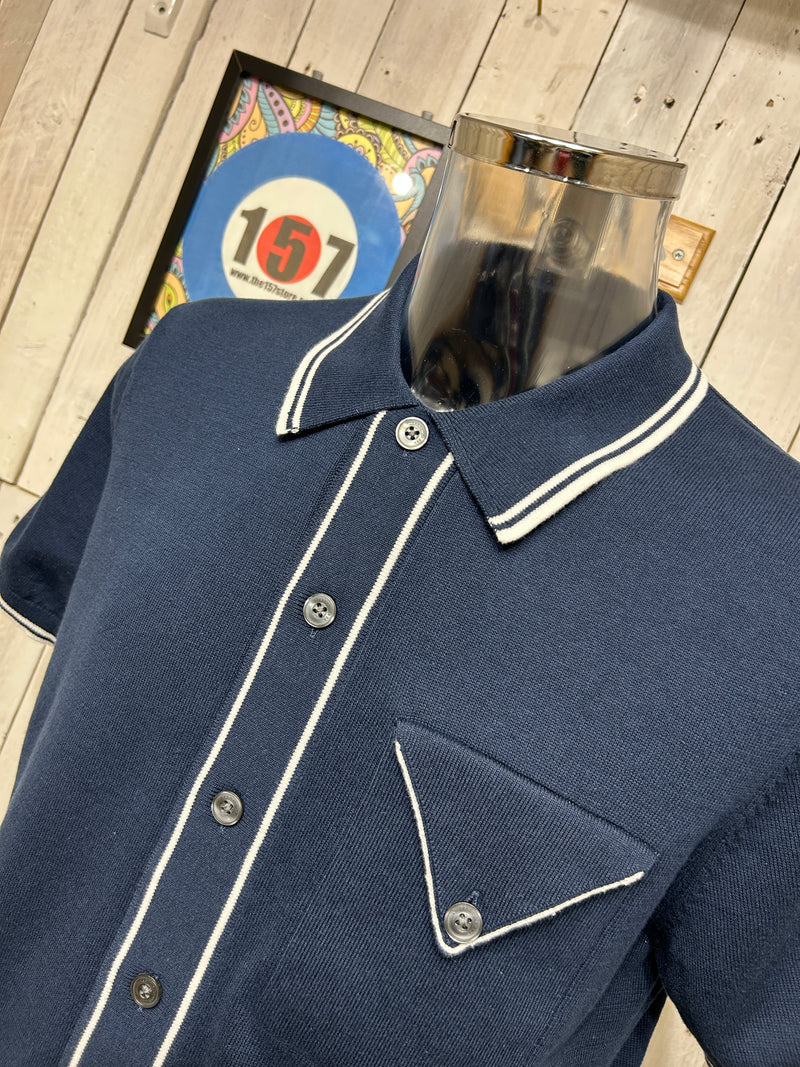 Pretty Green Mod Knit Polo - Navy