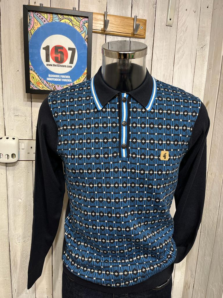 Gabicci Vintage Ernest Winter Knit Polo - Navy Adriatic