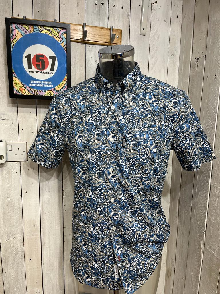 Lambretta Short Sleeve Paisley Shirt - White / Blue