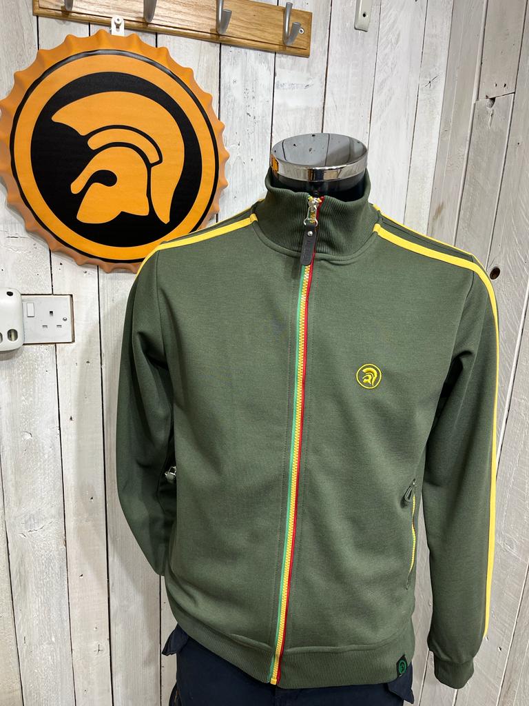 Trojan Twin-Stripe Zip Track Top - Army