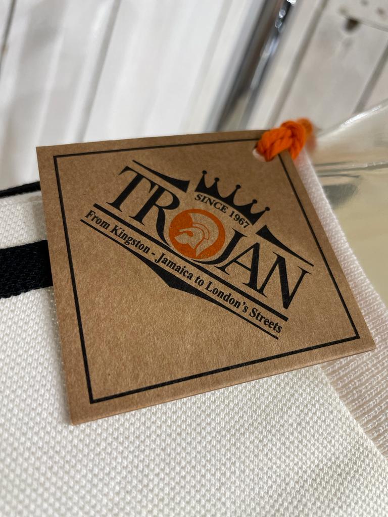 Trojan Twin Stripe Sleeve Pique Tee - Ecru