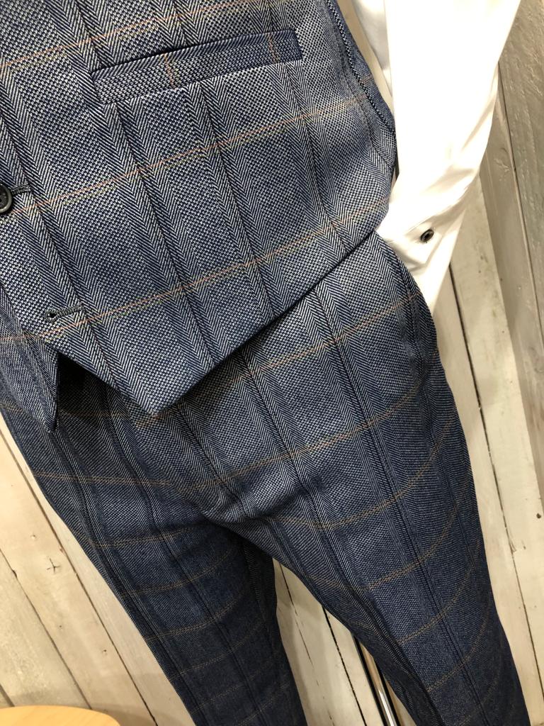 Cavani Connall Check Tweed Trousers - Blue