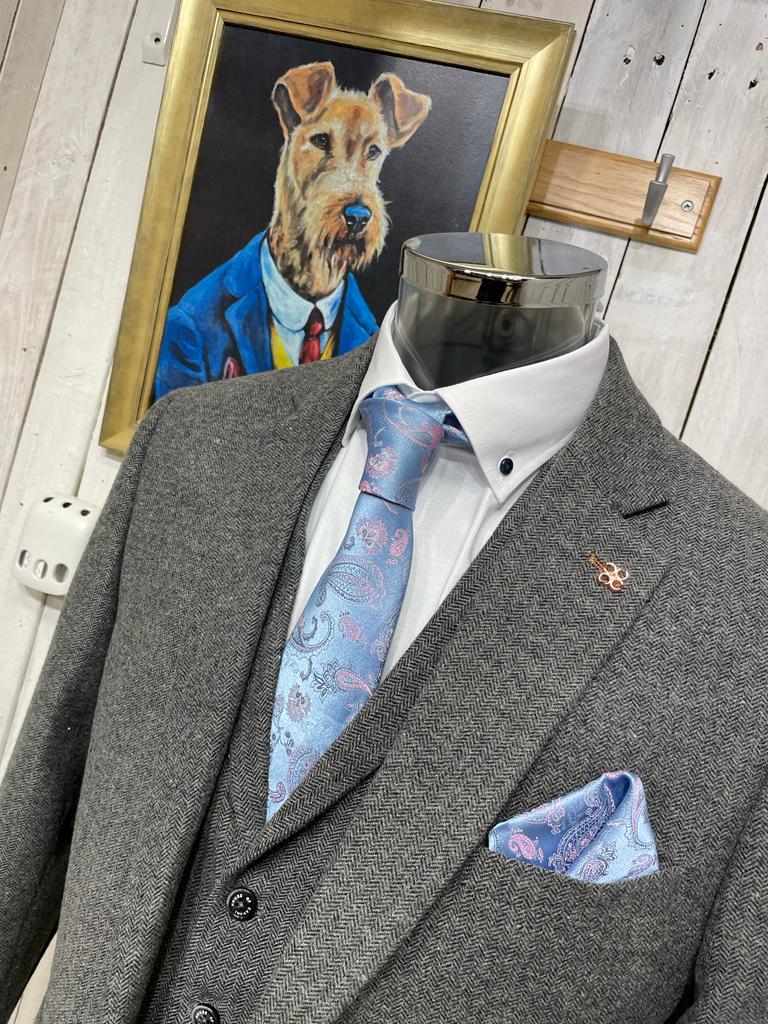 Cavani Kingsman Herringbone Tweed Blazer - Grey (Summer Weight)