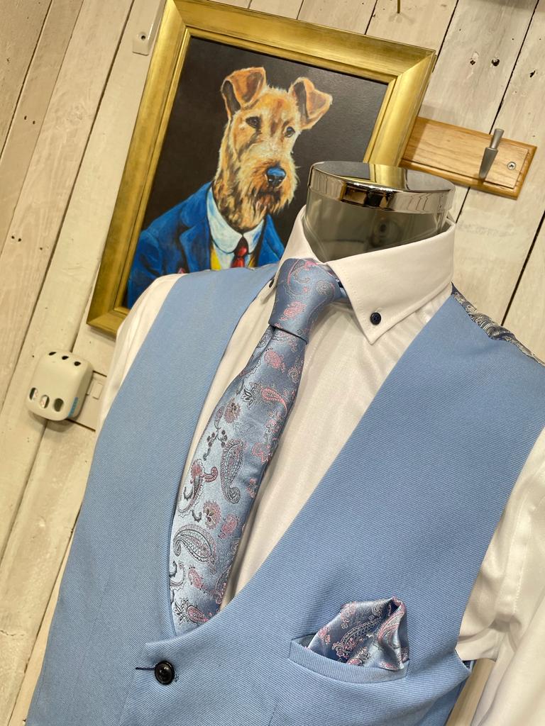 W. Turner Tie & Pocket Square Set - Pale Blue / Pink