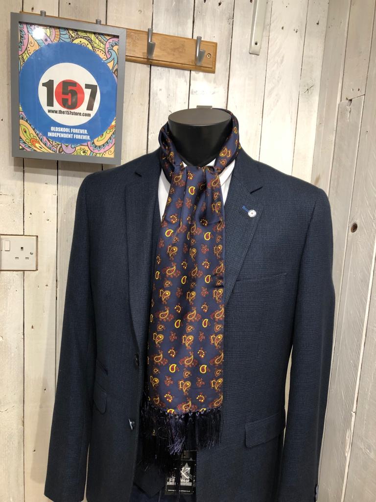 Knightsbridge Silk Paisley Scarf - Navy Burg Gold