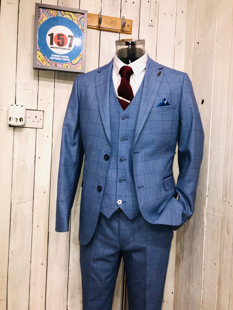Fratelli Milano Check Waistcoat - Blue - SIZES UP TO 56" CHEST.
