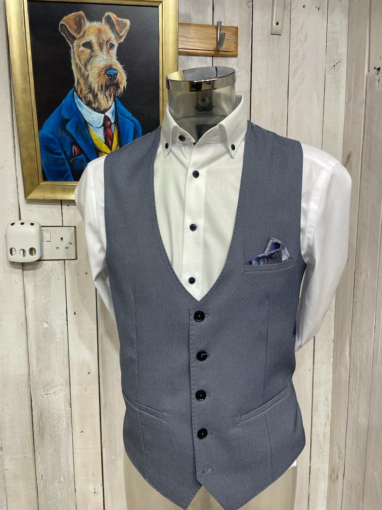 Marc Darcy Weave Waistcoat - Blue Grey