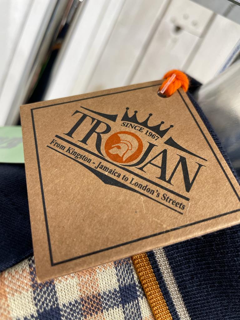 Trojan Gingham Check Panel Polo - Navy