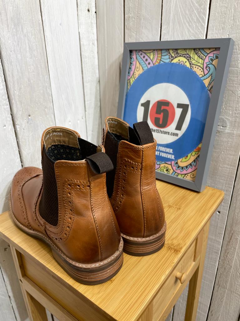 Brogue Leather Dealer Boots - Burnished Tan