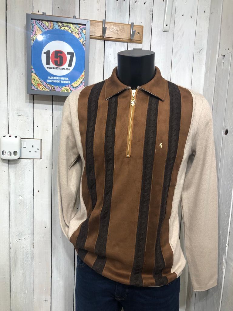 Gabicci Vintage Margate Zip Knit - Oat Brown