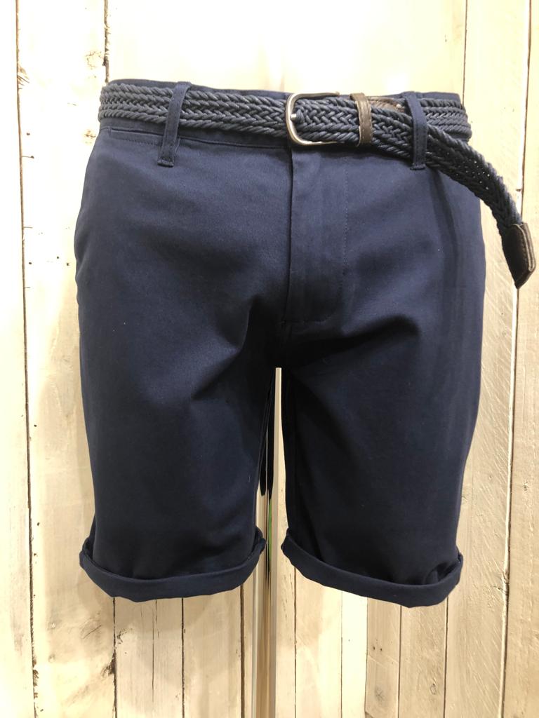Stretch Chino Shorts - Navy Blue (Free Belt Included)