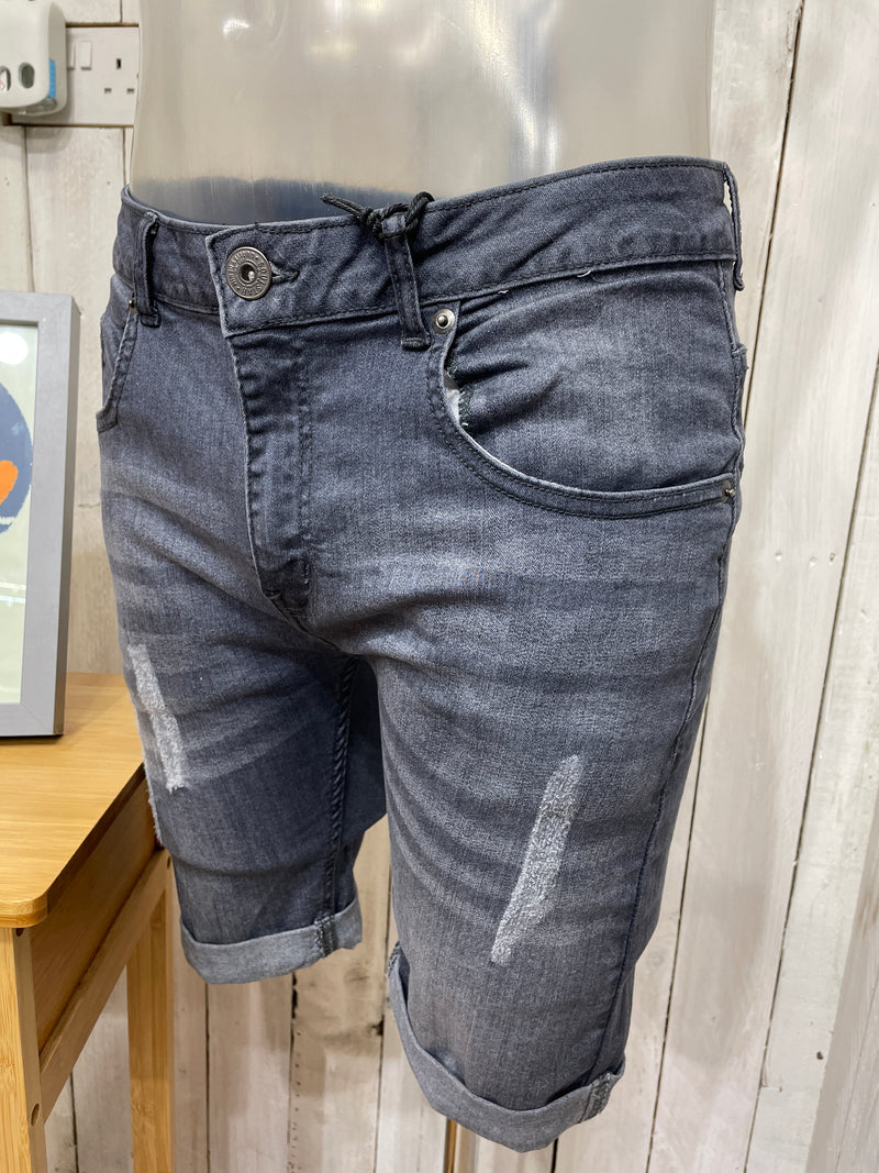 Nova Star Stretch Distressed Denim Shorts - Slim Fit - Grey
