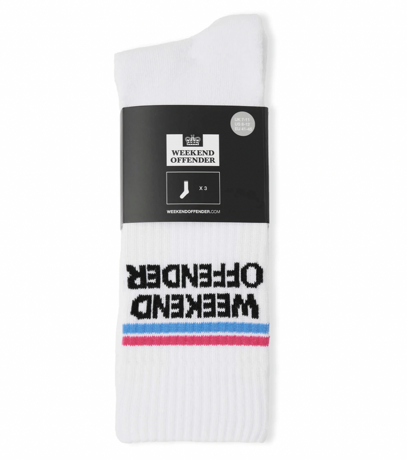 Weekend Offender 80s Twin Socks - White (3-Pack)