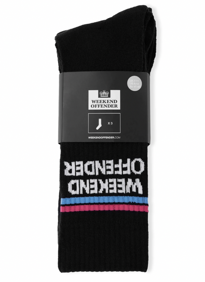 Weekend Offender 80s Twin Socks - Black (3-pack)