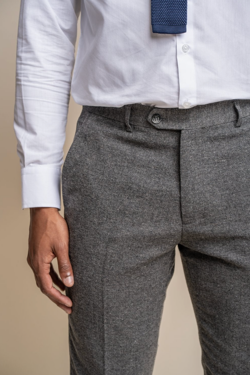 Cavani Kingsman Herringbone Tweed Trousers - Grey (Summer Weight)