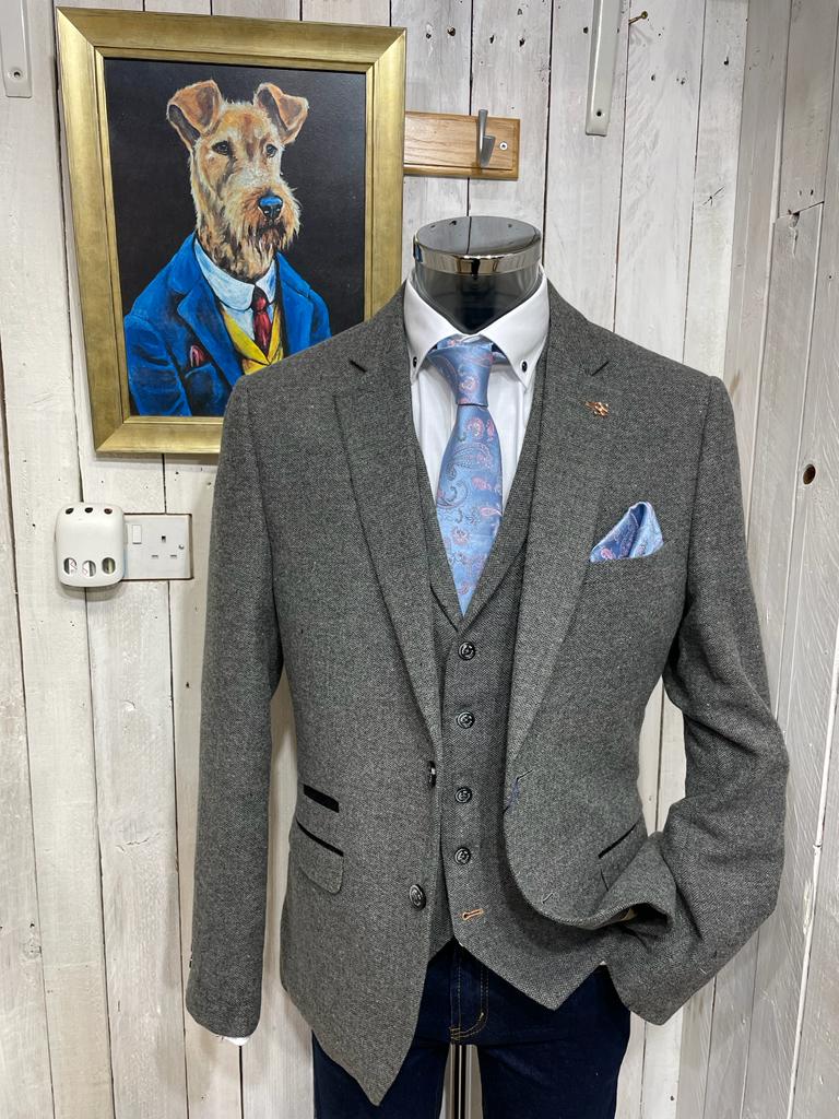 Cavani Kingsman Herringbone Tweed Blazer - Grey (Summer Weight)