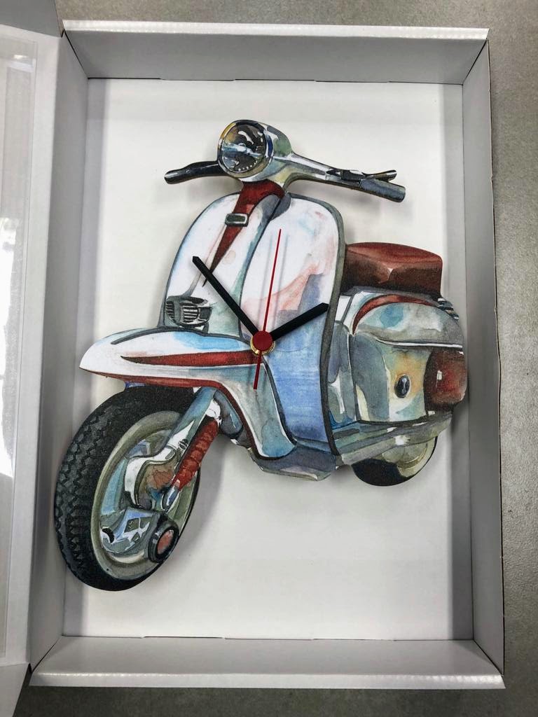British Made Scooter Wall Clock - Red White