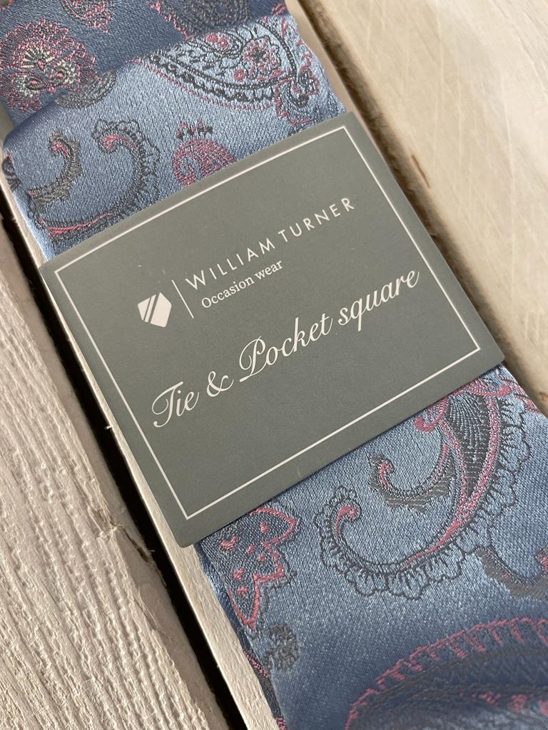 W. Turner Tie & Pocket Square Set - Pale Blue / Pink